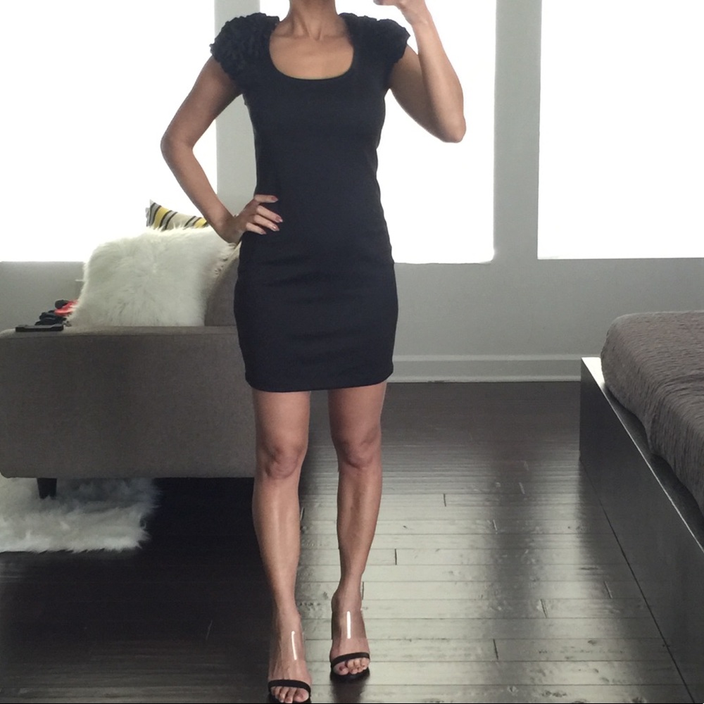 Ruffle sleeve black dress